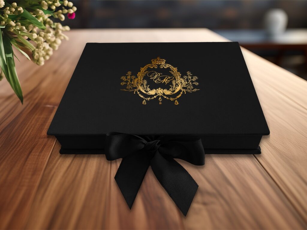 My Lovely Store My Lovely Store Black Velvet Box Invitation Gold Foil 2