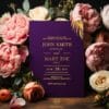 Island Moments purple shimmery paper foil pressed invitation