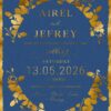 Wed of Eucalyptus blue shimmery paper foil pressed invitation