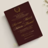 Royal Calligraphy burgundy shimmery paper wedding invitation