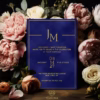 Modern Joy blue premium velvet foil pressed invitation