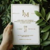 Modern Joy white matte paper foil pressed invitation