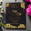 Sunflower Joy black acrylic wedding invitation
