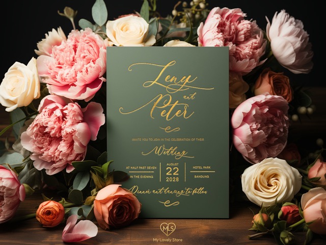 Super Stylish sage paper wedding invitation