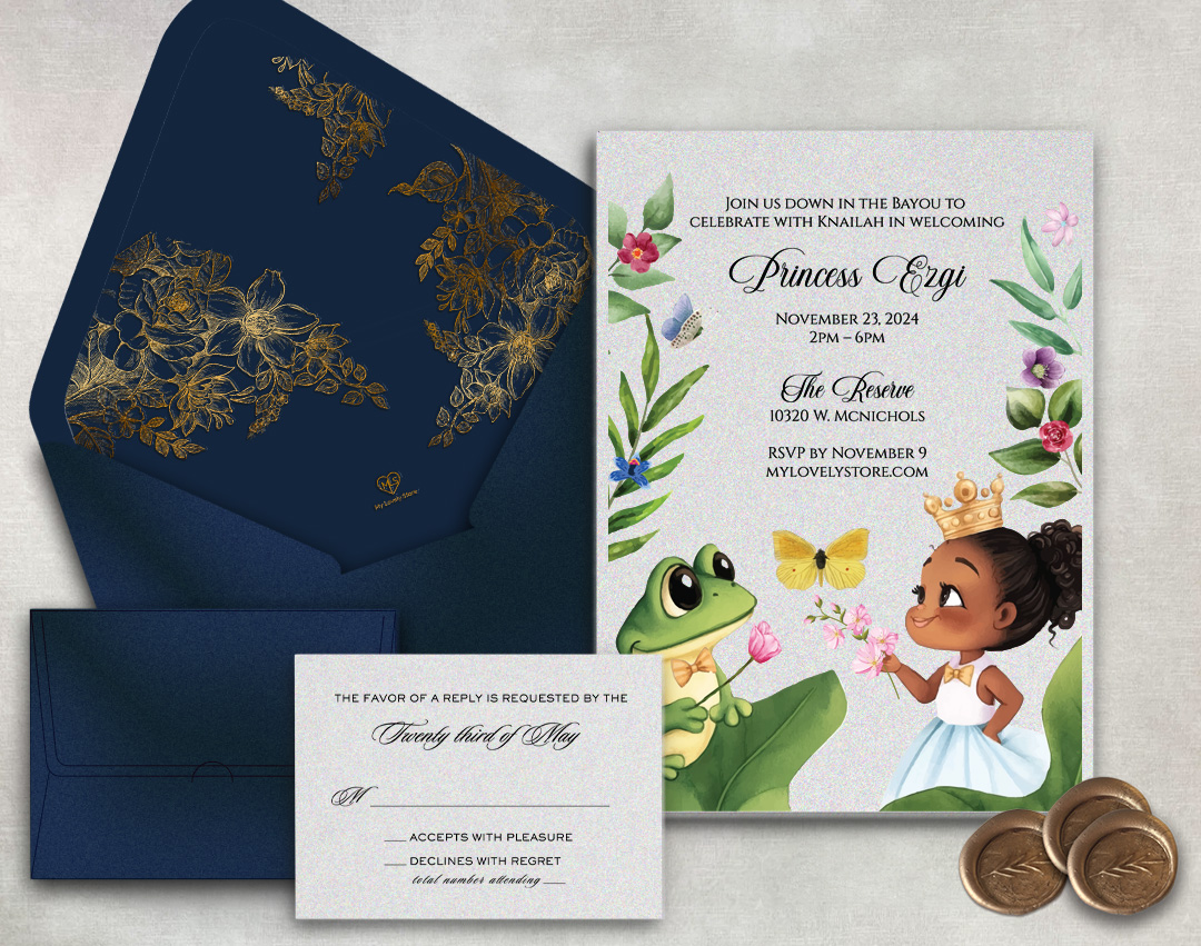 Alternative view of Princess and the Frog ivory paper birthday invitation