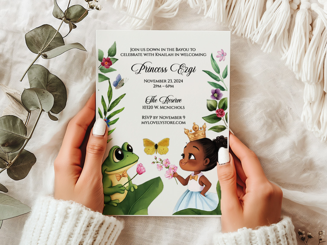 Princess and the Frog white paper birthday invitation