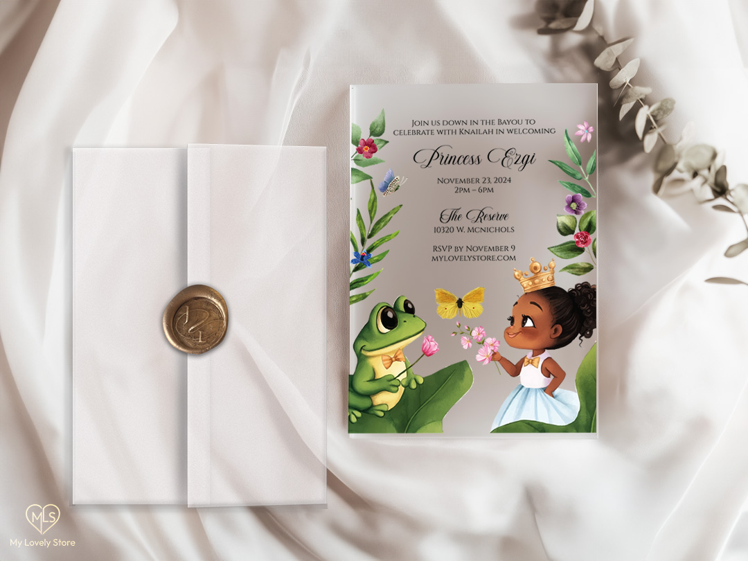 Alternative view of Princess and the Frog white acrylic birthday invitation