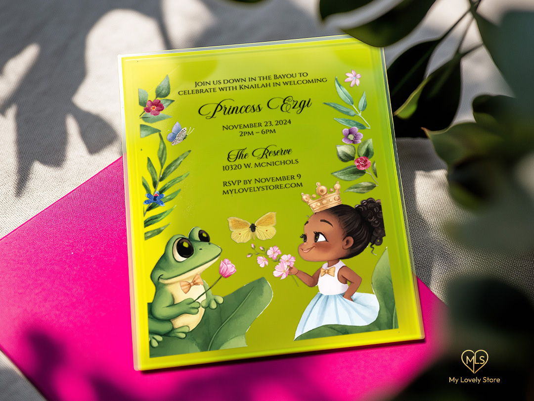 Alternative view of Princess and the Frog custom acrylic birthday invitation