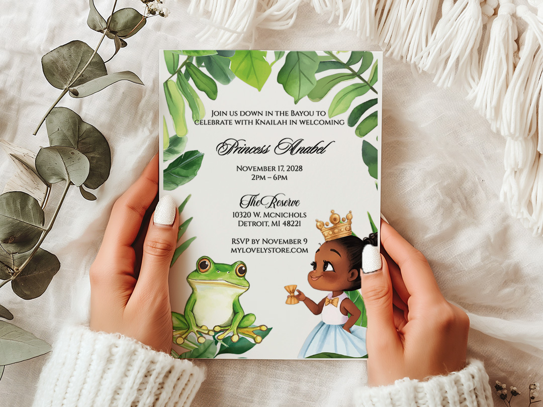 Alternative view of Princess and the Frog white paper birthday invitation