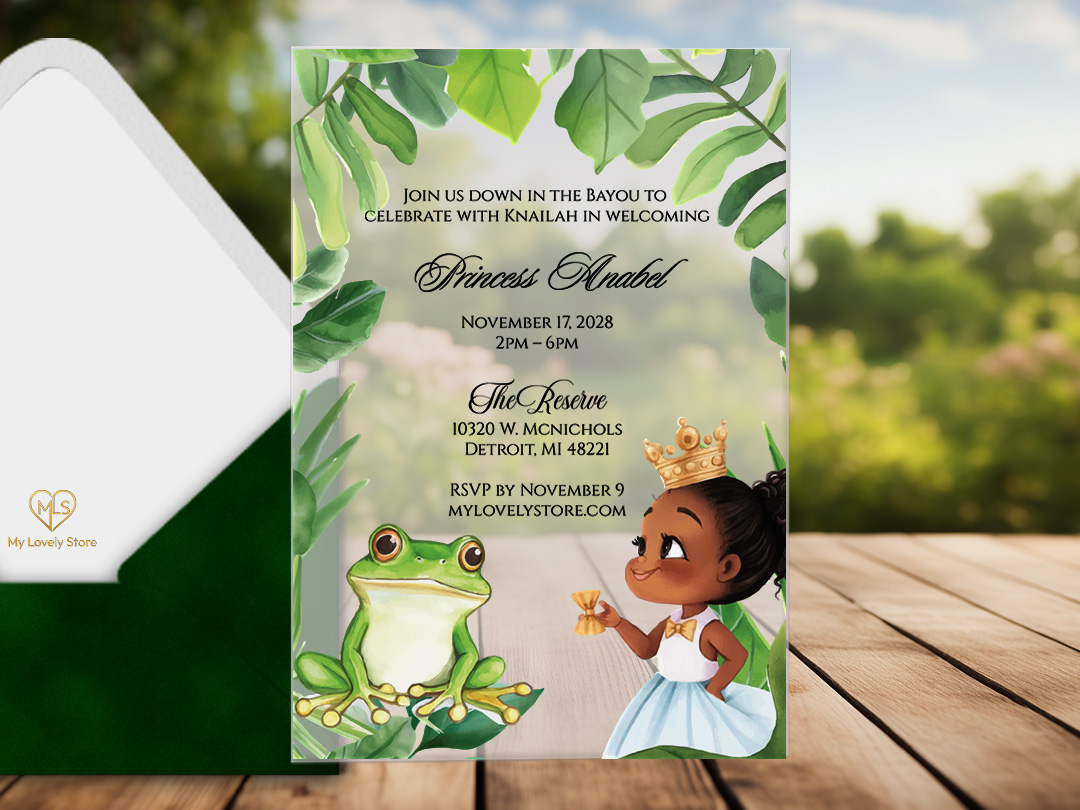 Alternative view of Princess and the Frog semi-transparent vellum birthday invitation