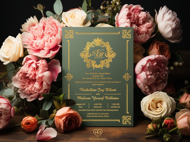 Regal Crest sage paper wedding invitation