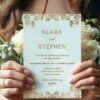 Royal Flourish white paper wedding invitation